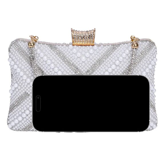 Chic Diary Pearl Evening Clutch - Sparkling Rhinestone Handbag - Picture 4 of 9